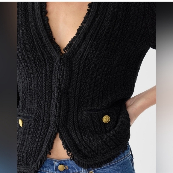 J. Crew Textured Cable-Knit Lady Wool Blend Fringe Jacket in Pale Bone Cream XS - Picture 7 of 15